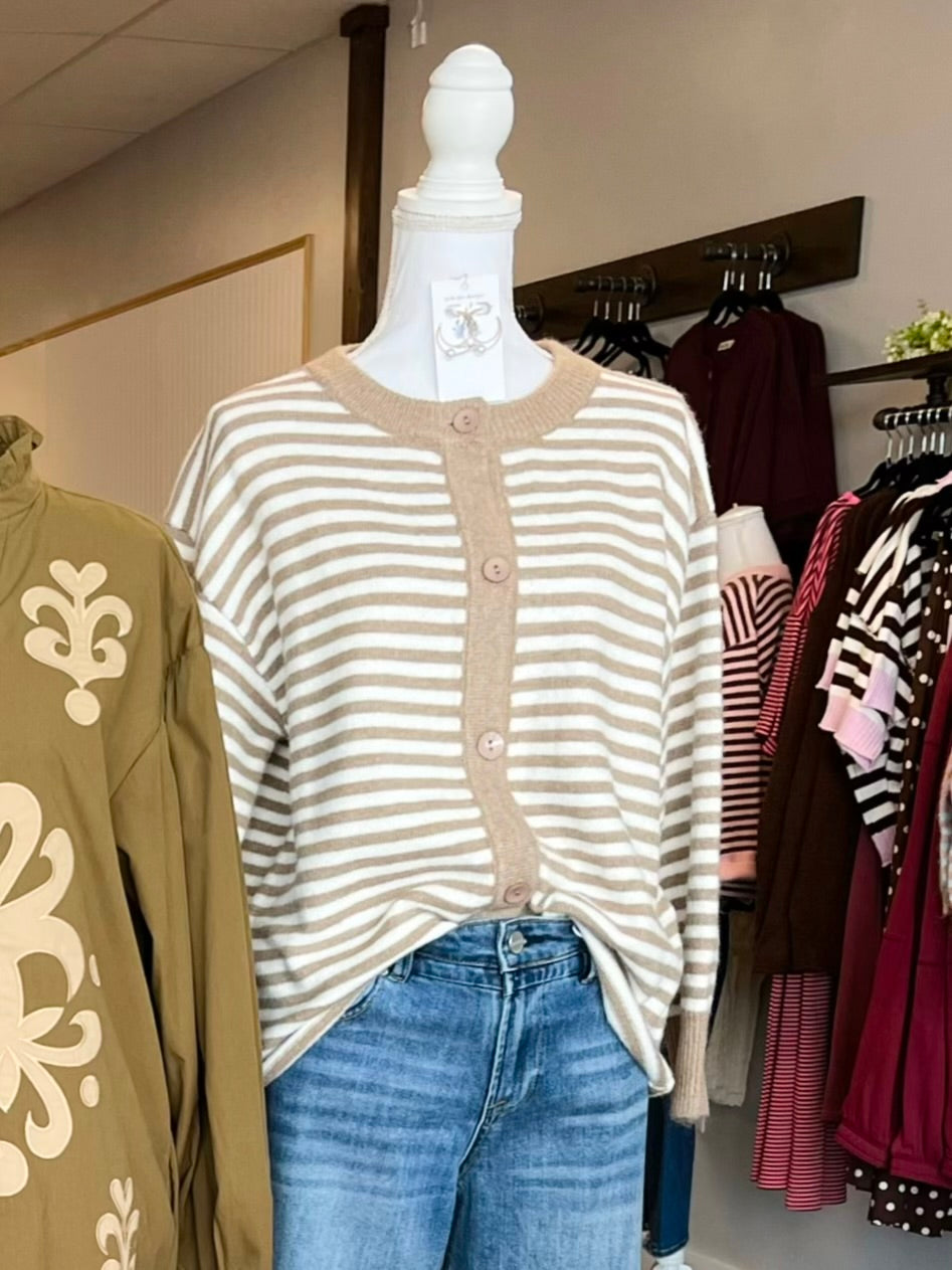 Gracie Oversized Striped Cardigan | Taupe