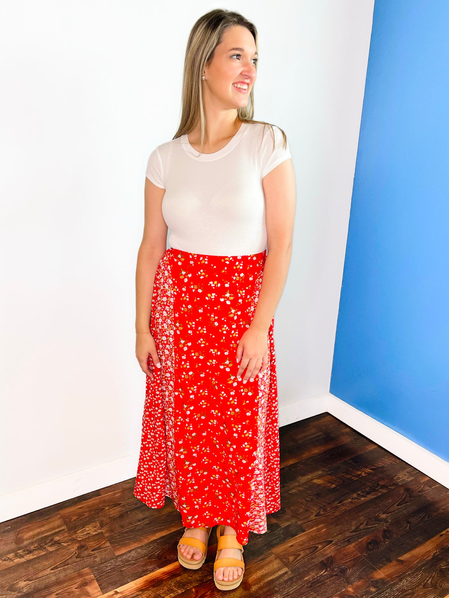 Melanie Floral Maxi Skirt | Red