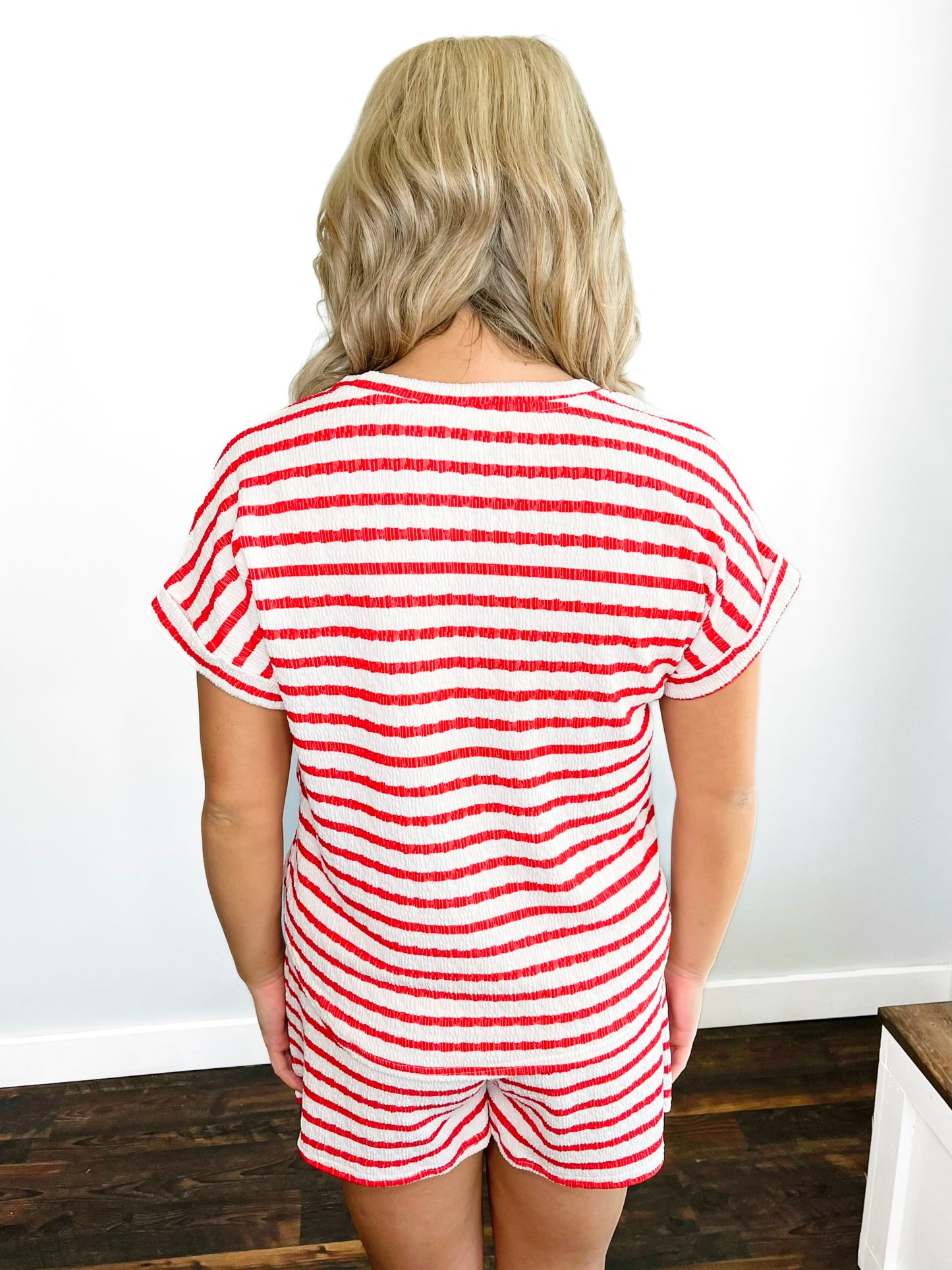 Nate Textured Stripe Top & Shorts Set | Red