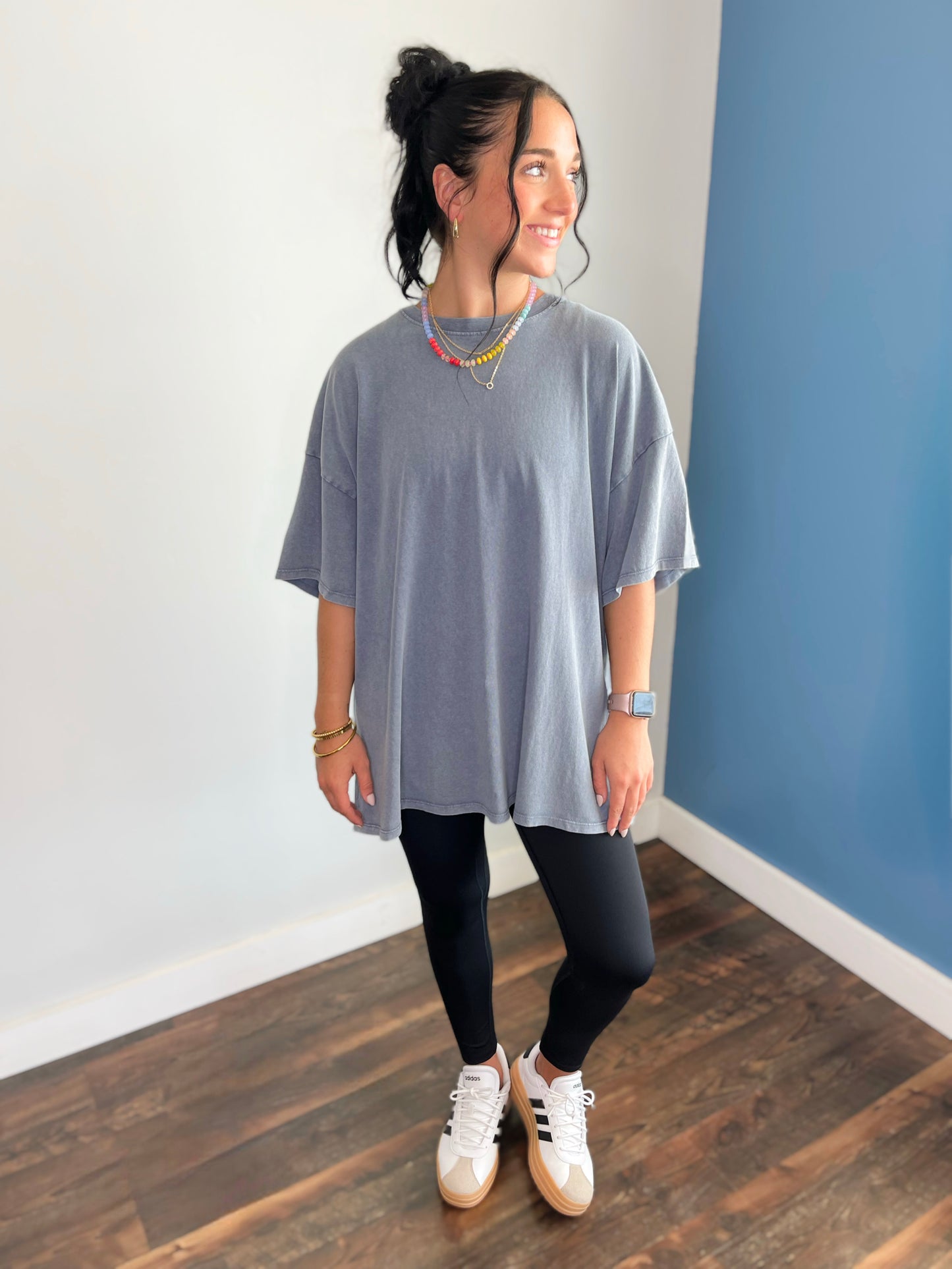 Stevie Mineral Washed Oversized Tee | Dusty Navy