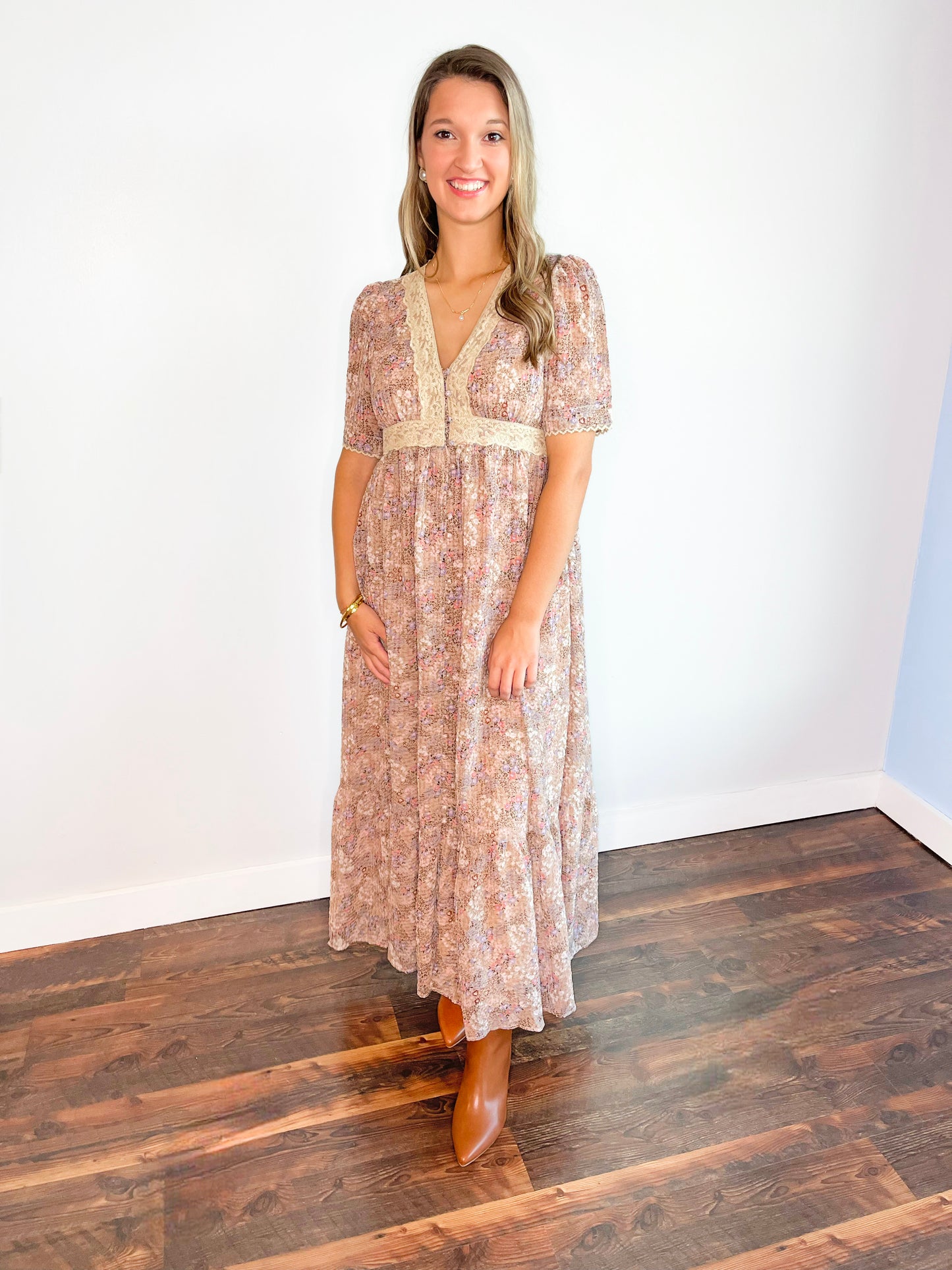Missy Lace Trim Button Down Maxi Dress