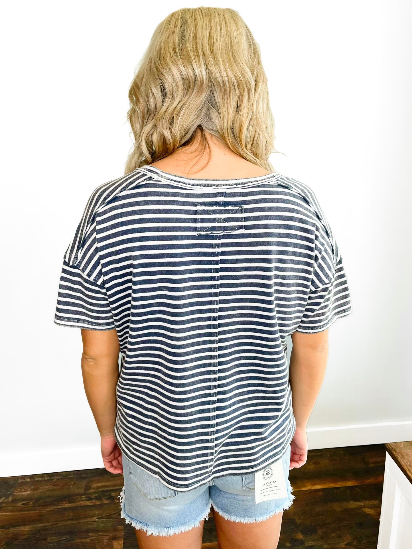 Bessie Washed Striped Tee | Navy