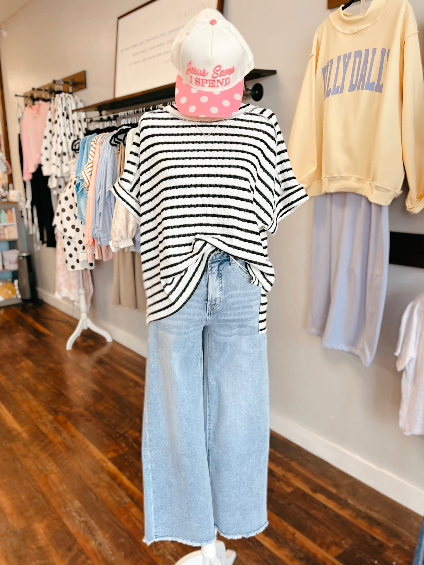 Andrea Striped Short Sleeve Top | Black