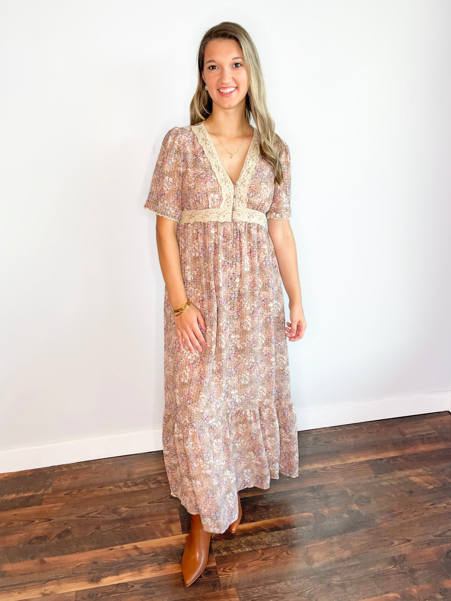 Missy Lace Trim Button Down Maxi Dress