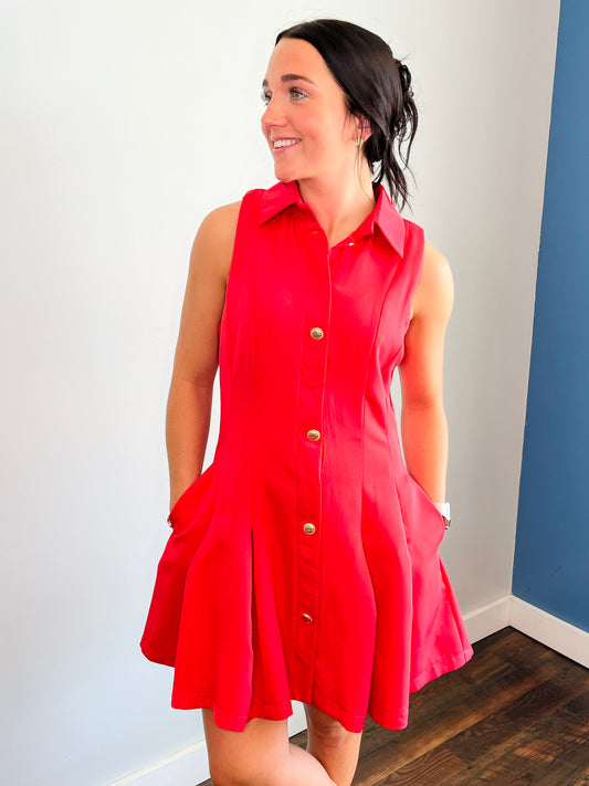 Hollis Button Down Dress | Red