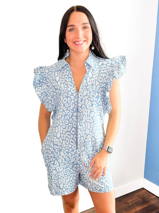 Mitchell Leopard Zip Up Short Sleeve Romper