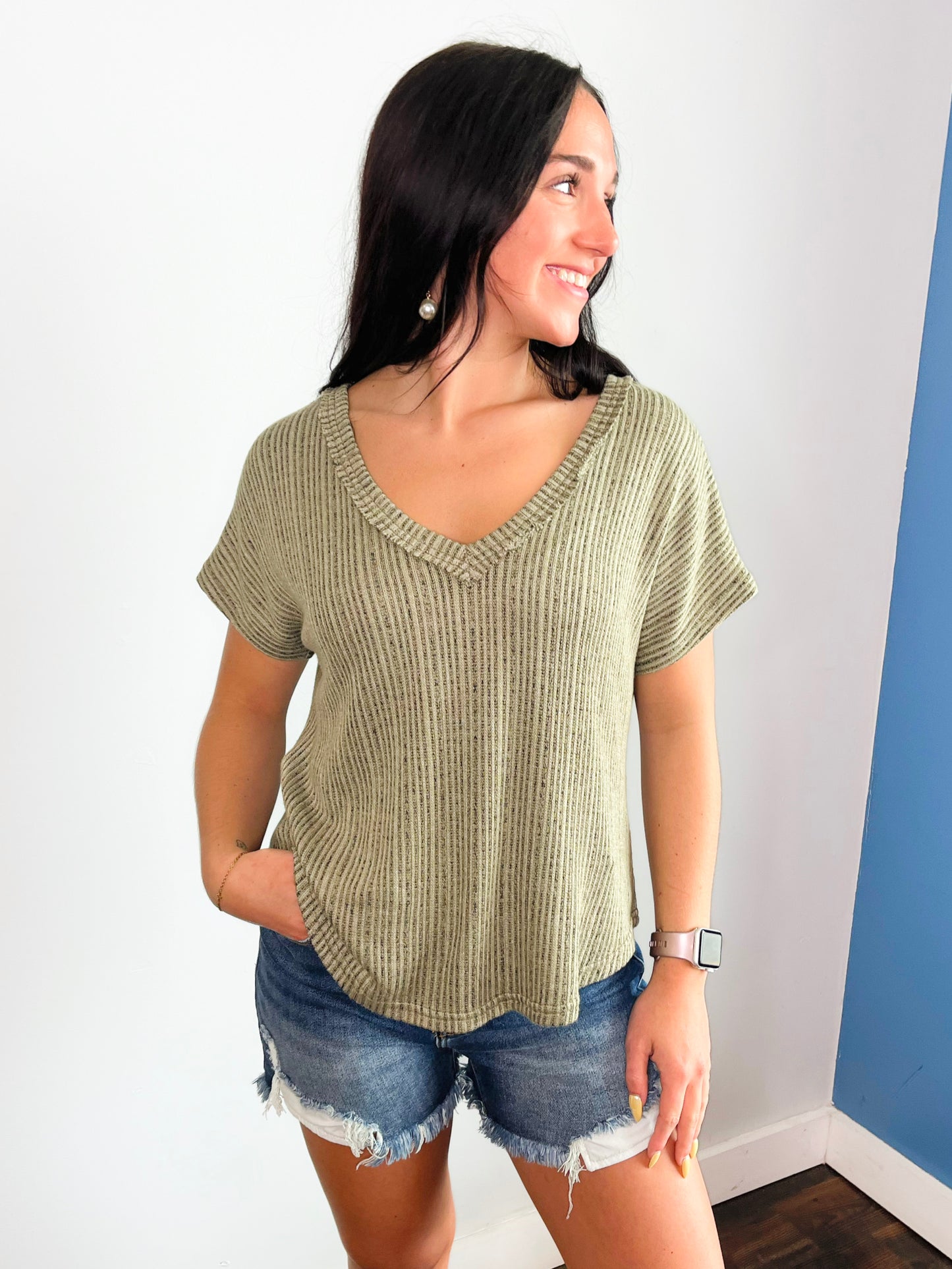 Landon Ribbed Knit Top | Olive