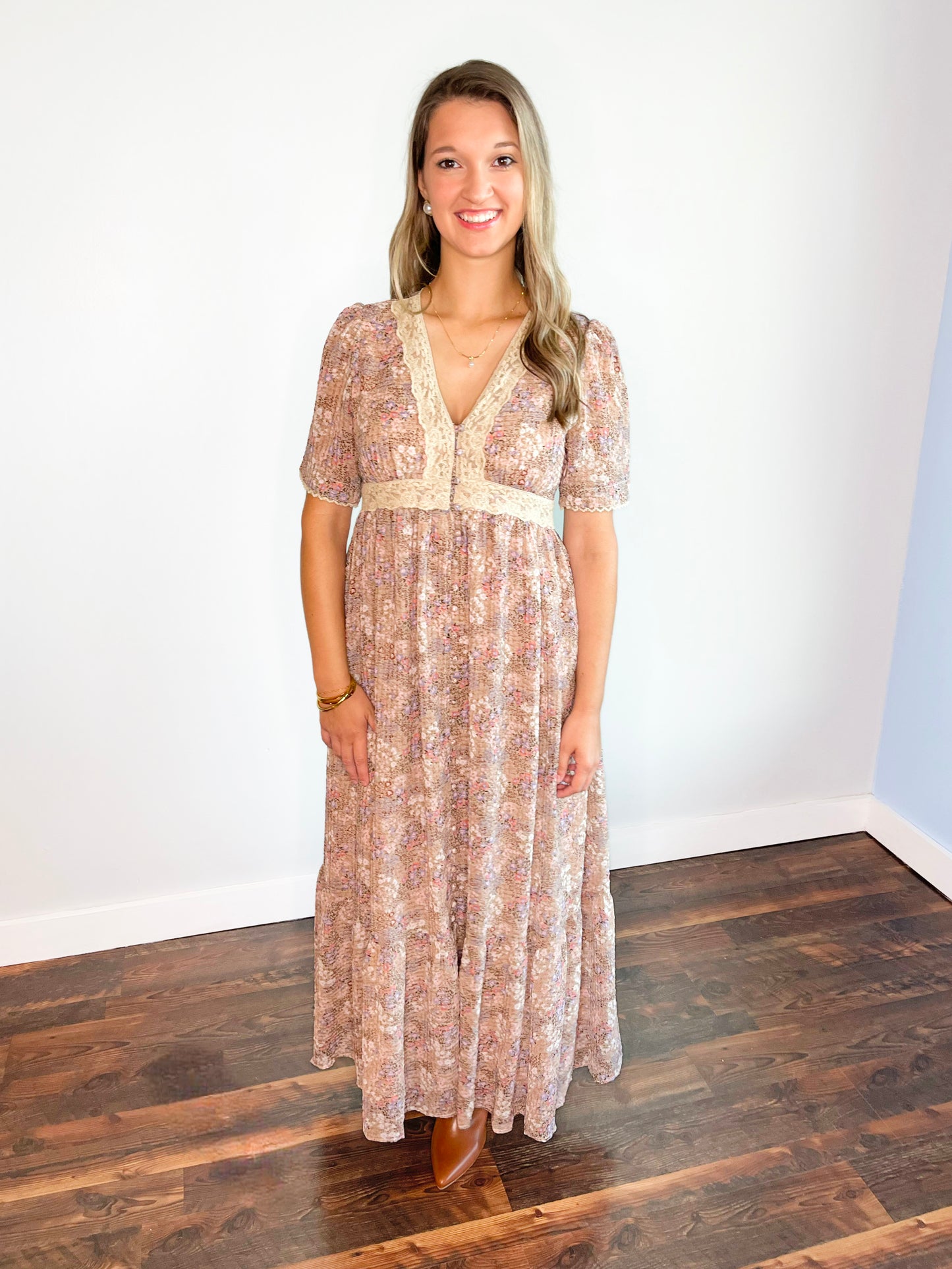 Missy Lace Trim Button Down Maxi Dress