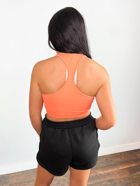 June Seamless Ribbed Cropped Tank Top | Coral