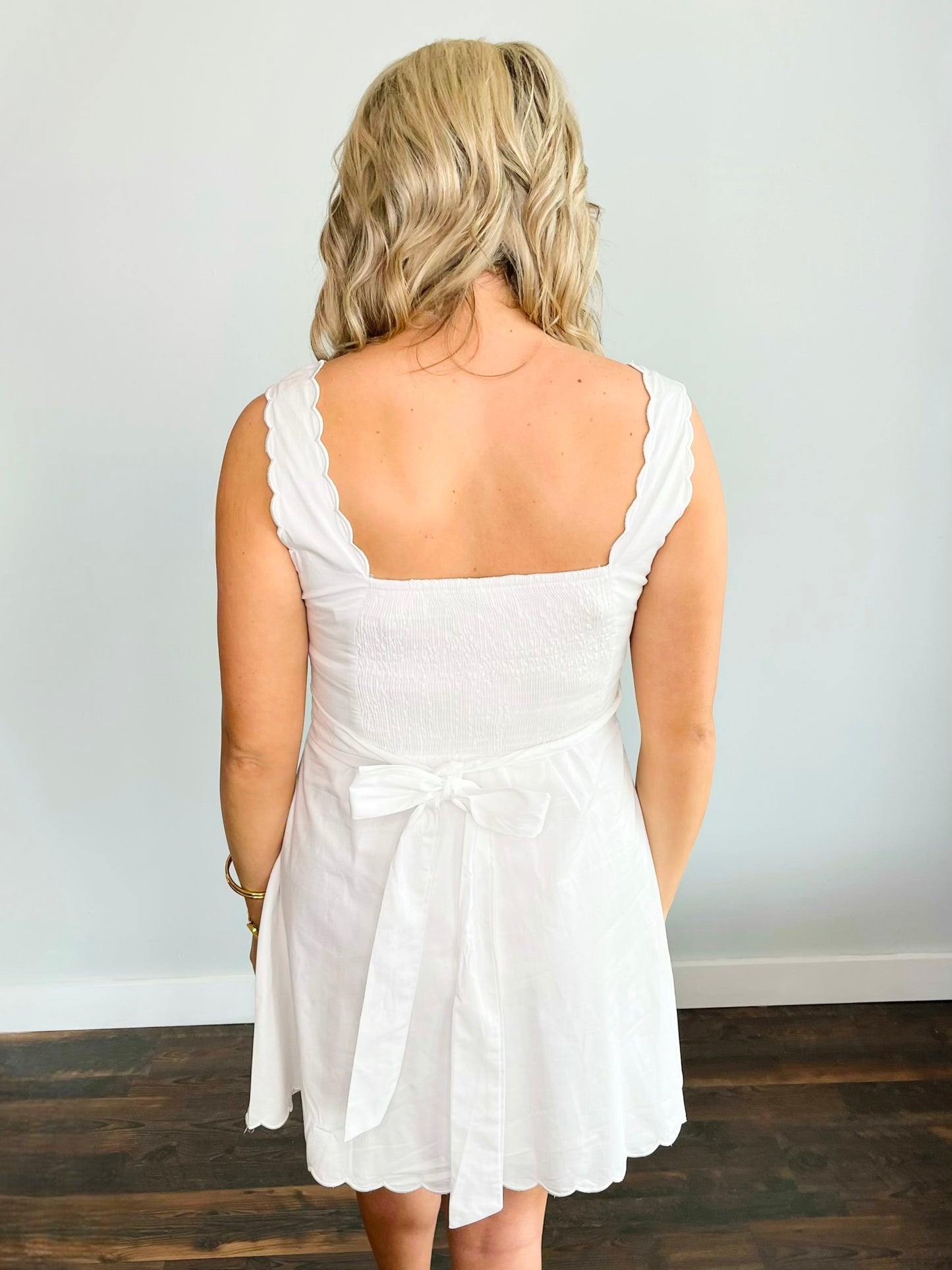 Ainsley Scallop Trim Dress | White