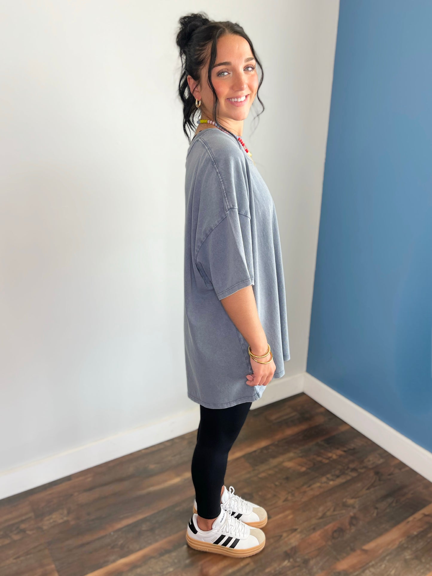 Stevie Mineral Washed Oversized Tee | Dusty Navy