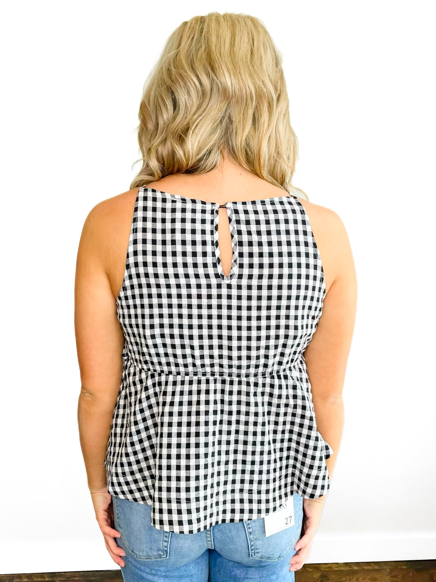Angela Gingham Side Tie Babydoll Top | Black
