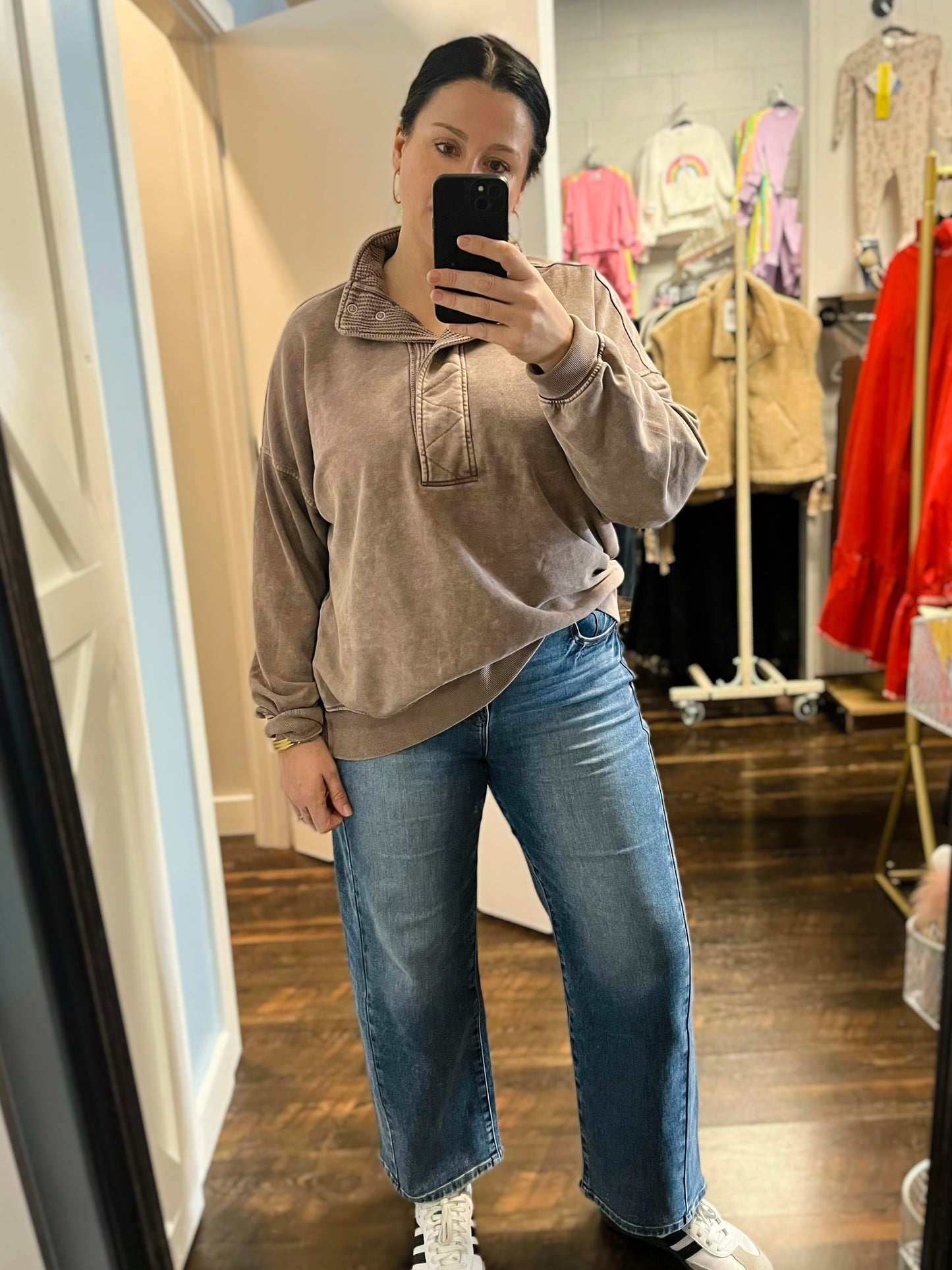 Channing Mineral Washed Quarter Snap Pullover | Mocha