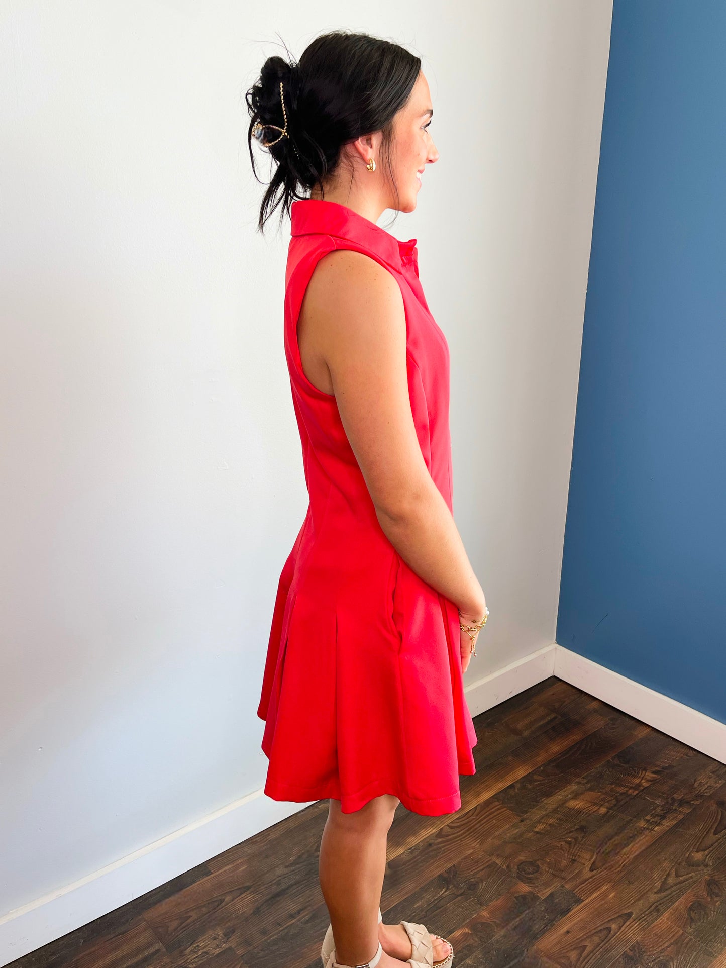 Hollis Button Down Dress | Red