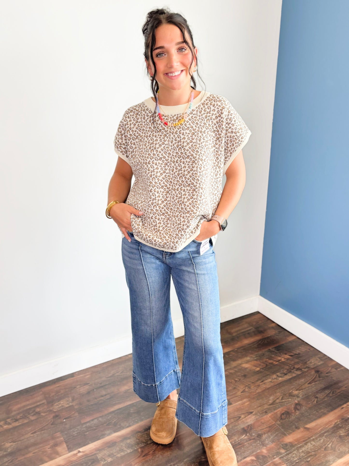 Ellie Leopard Knit Short Sleeve Sweater