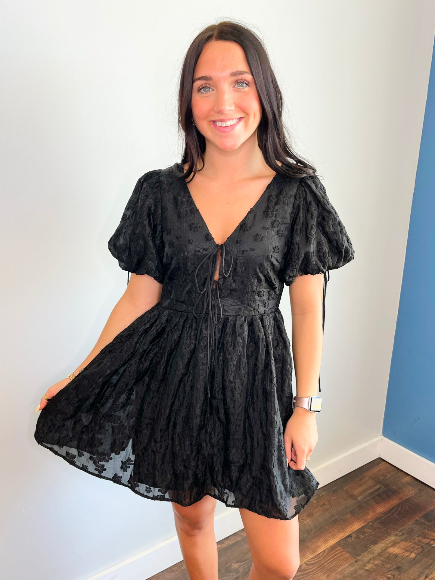 Lyra Bow Detail Floral Applique Dress