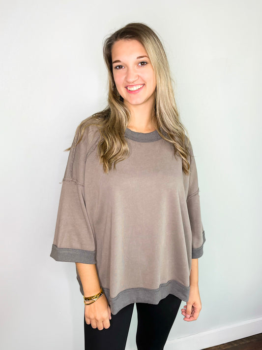 Addison Oversized Mineral Washed Top | Mocha