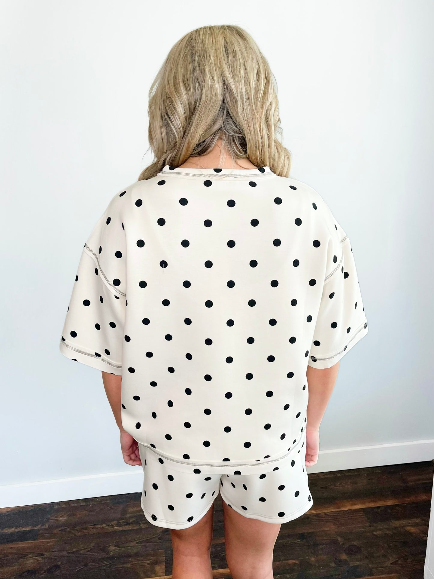 Ezra Relaxed Fit Polka Dot Short Set | Cream/Black