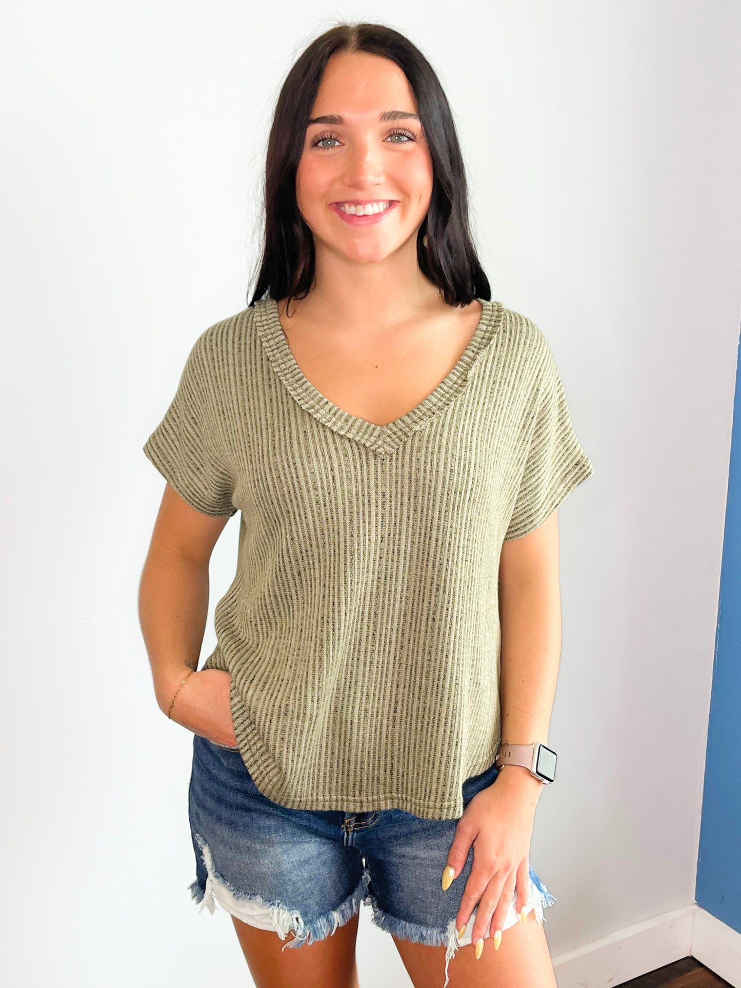 Landon Ribbed Knit Top | Olive
