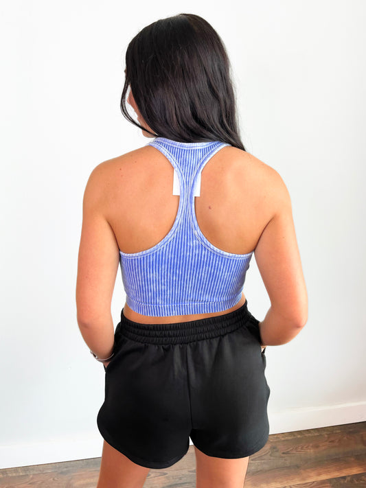 Ronan Washed Seamless Ribbed Cropped Tank Top | Light Indigo