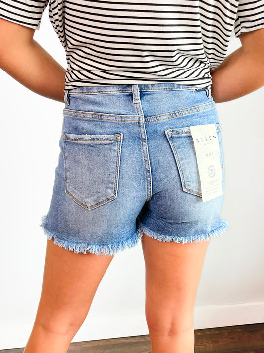 Emma High Rise Distressed Risen Shorts | Medium