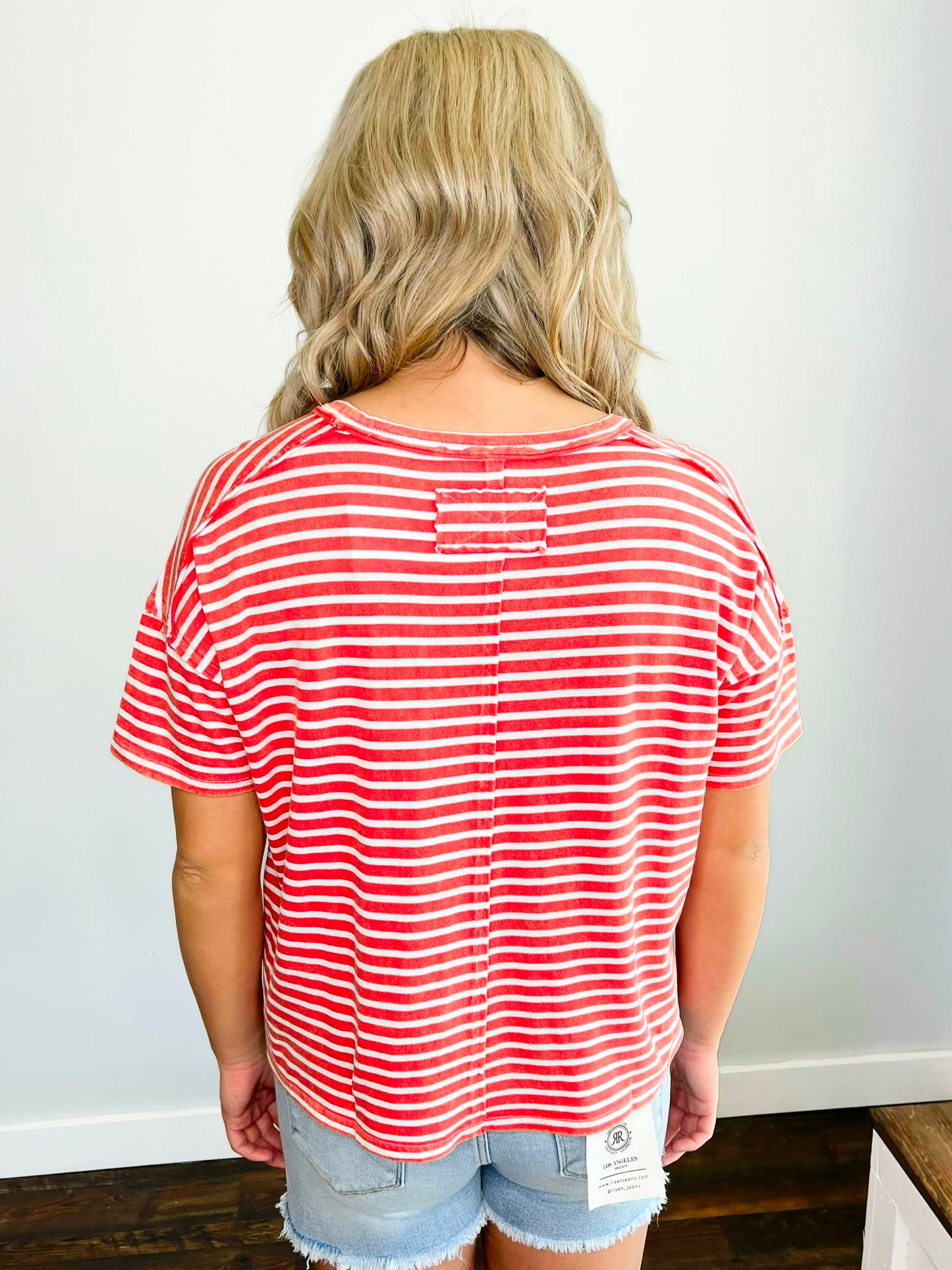 Bessie Washed Striped Tee | Red
