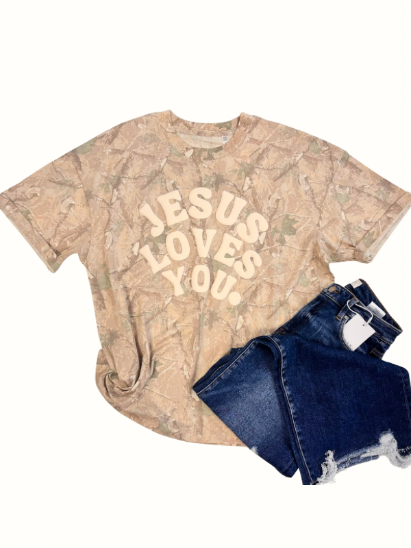 Jesus Loves You Oversized Camo Tee