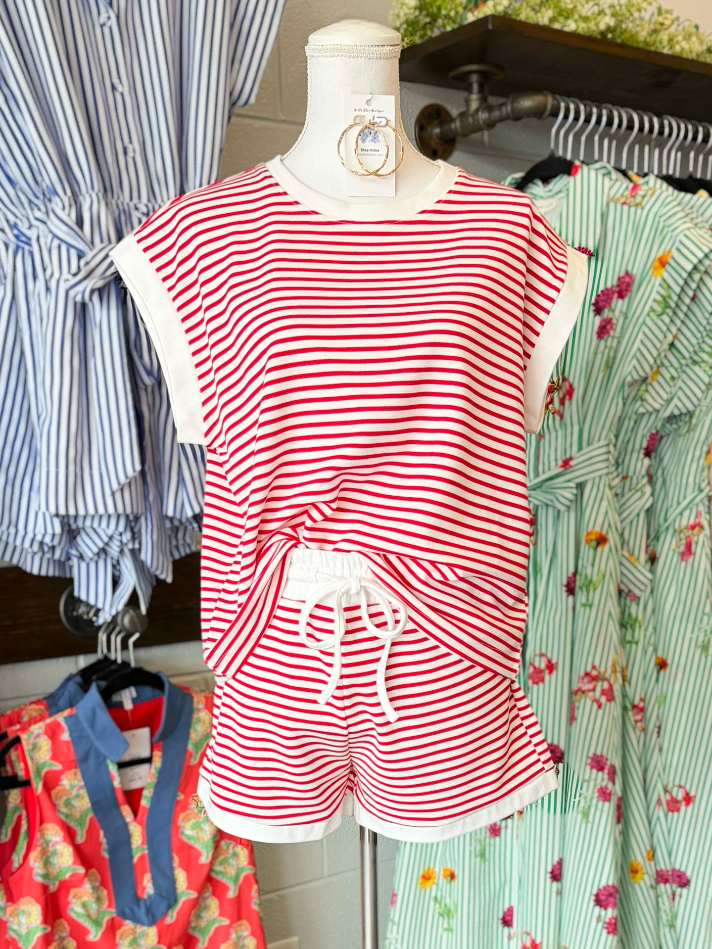 Chesney Striped Contrast Trim Set | Ruby
