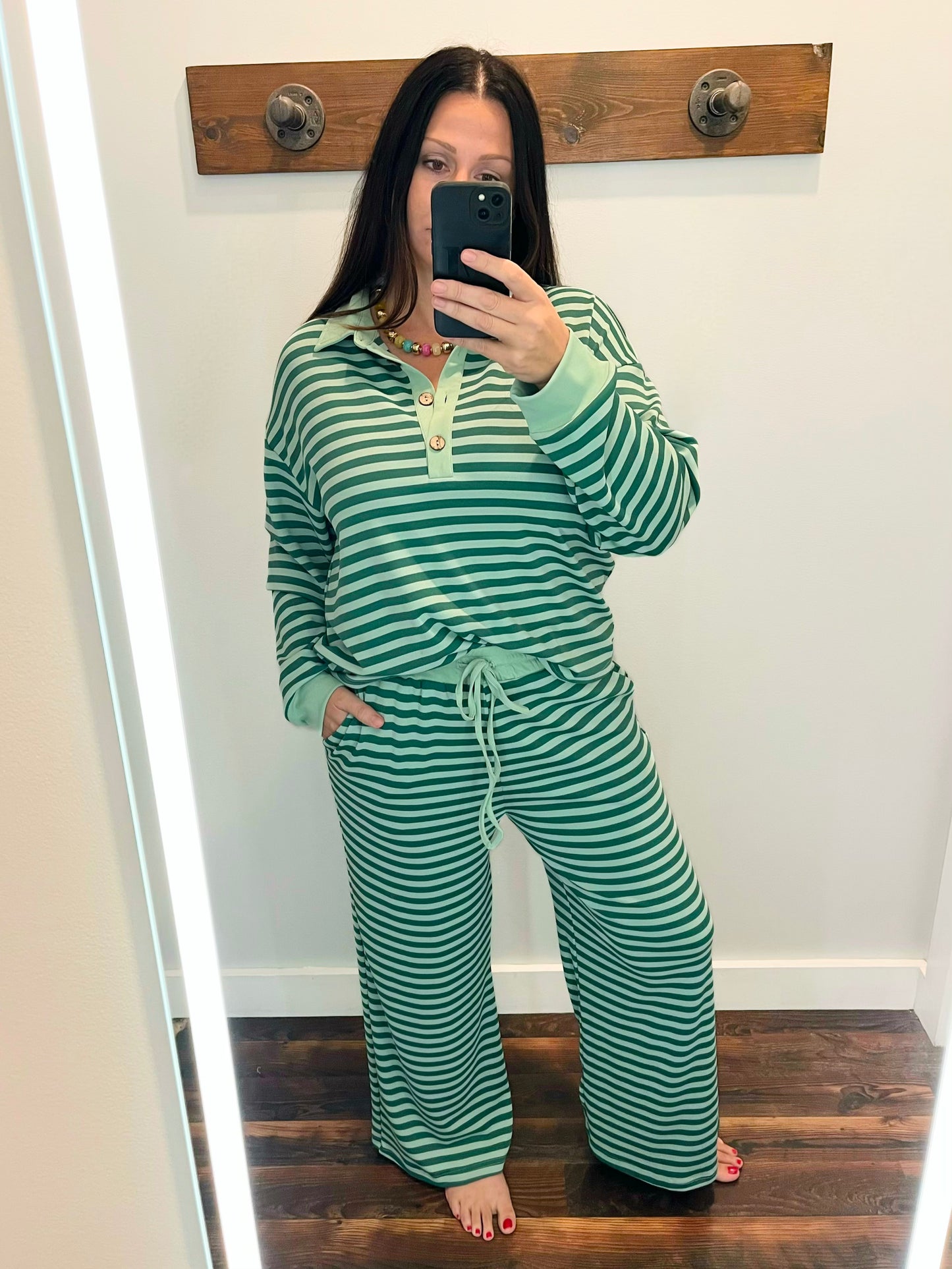 Marti Collared Henley Top & Pants Set | Sage/Green