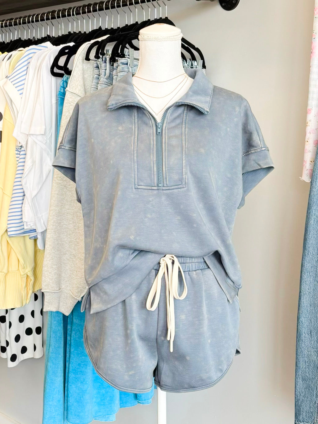 Daisy Mineral Washed Scuba Short Set | Denim