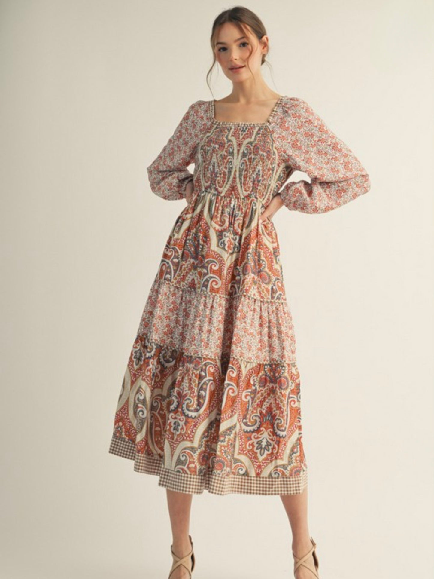 Annamae Mixed Pattern Midi Dress
