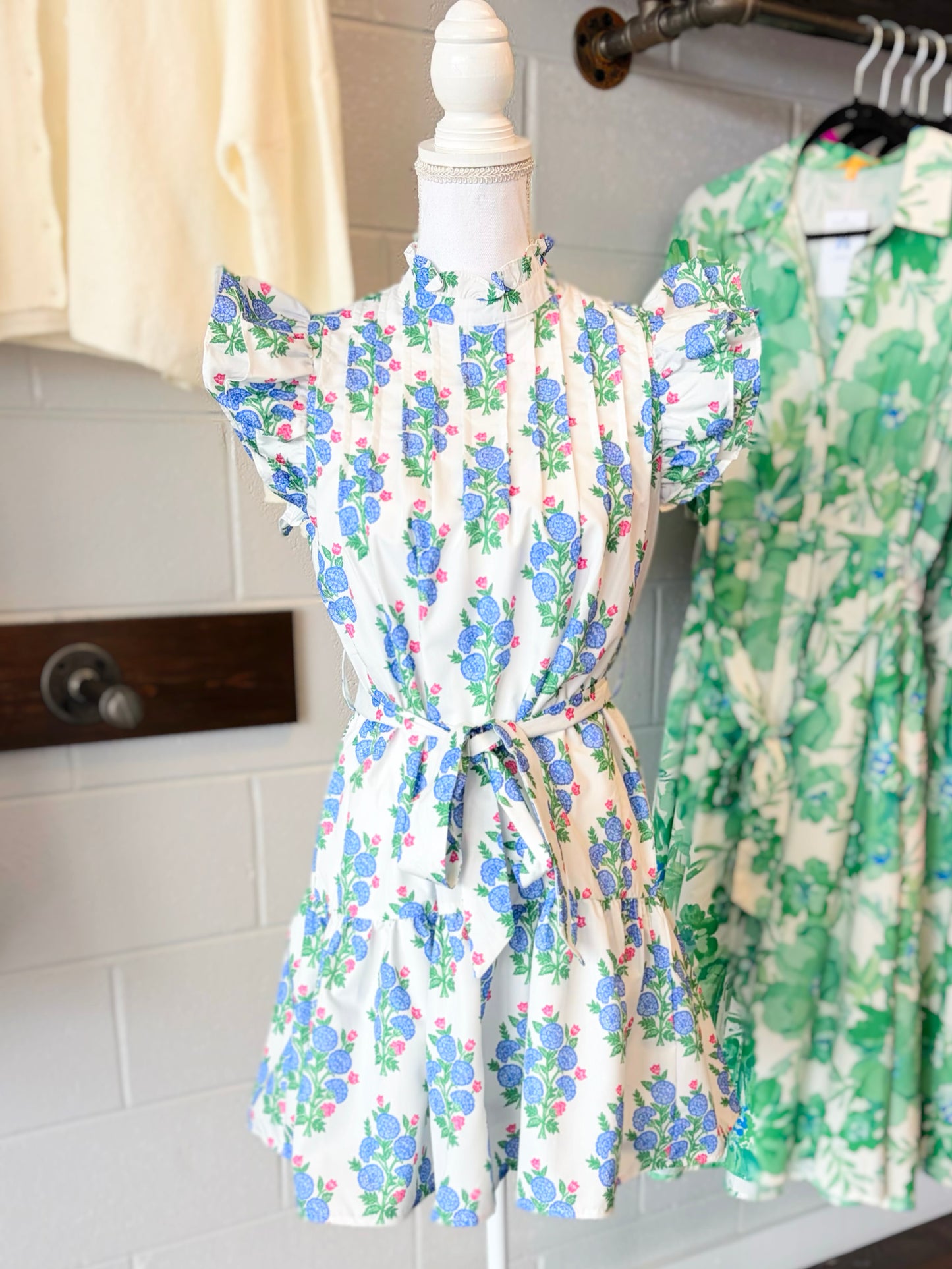 Brianne Floral Pleated Ruffle Sleeve Dress