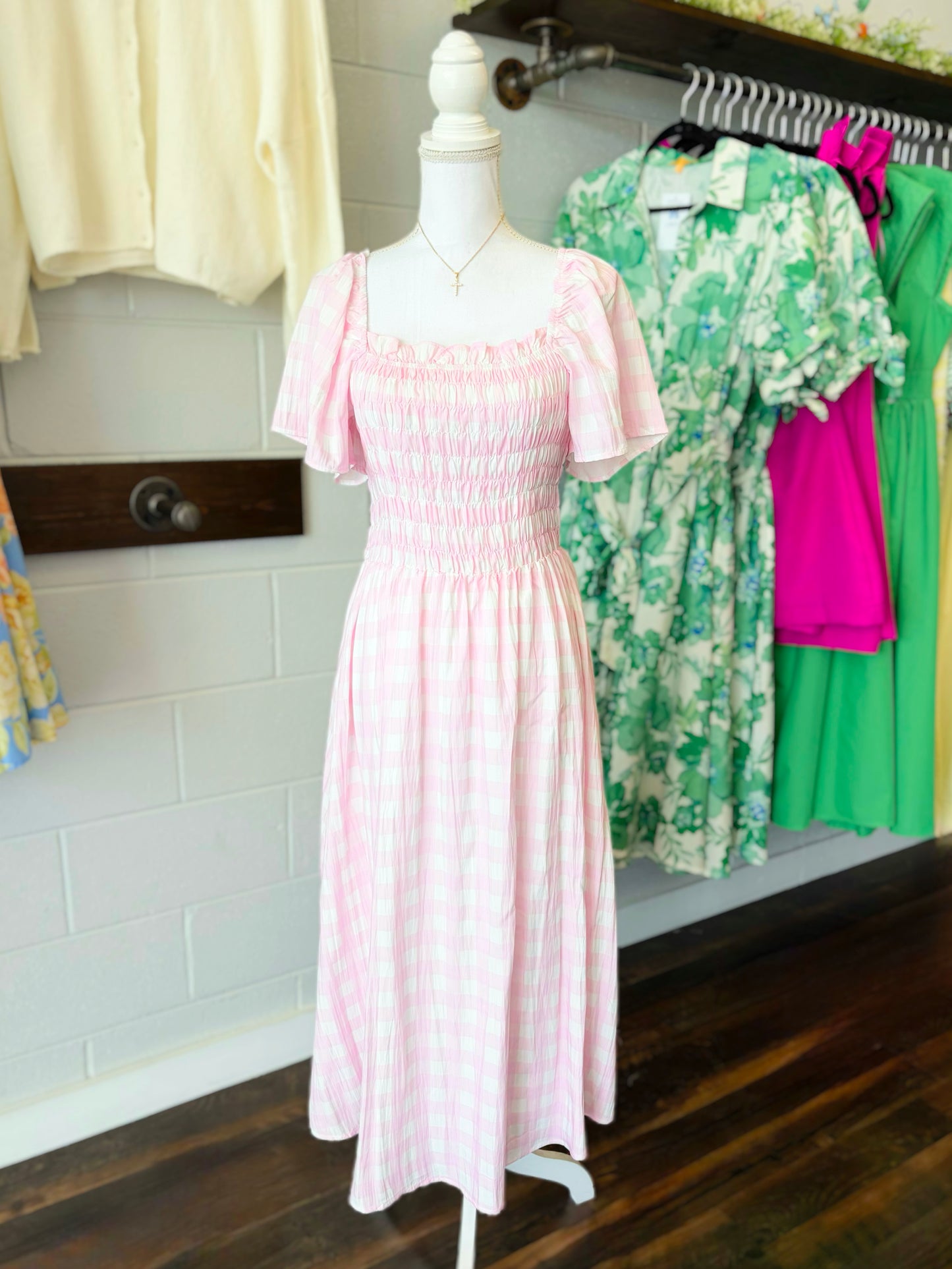 Nellie Gingham Smocked Midi Dress