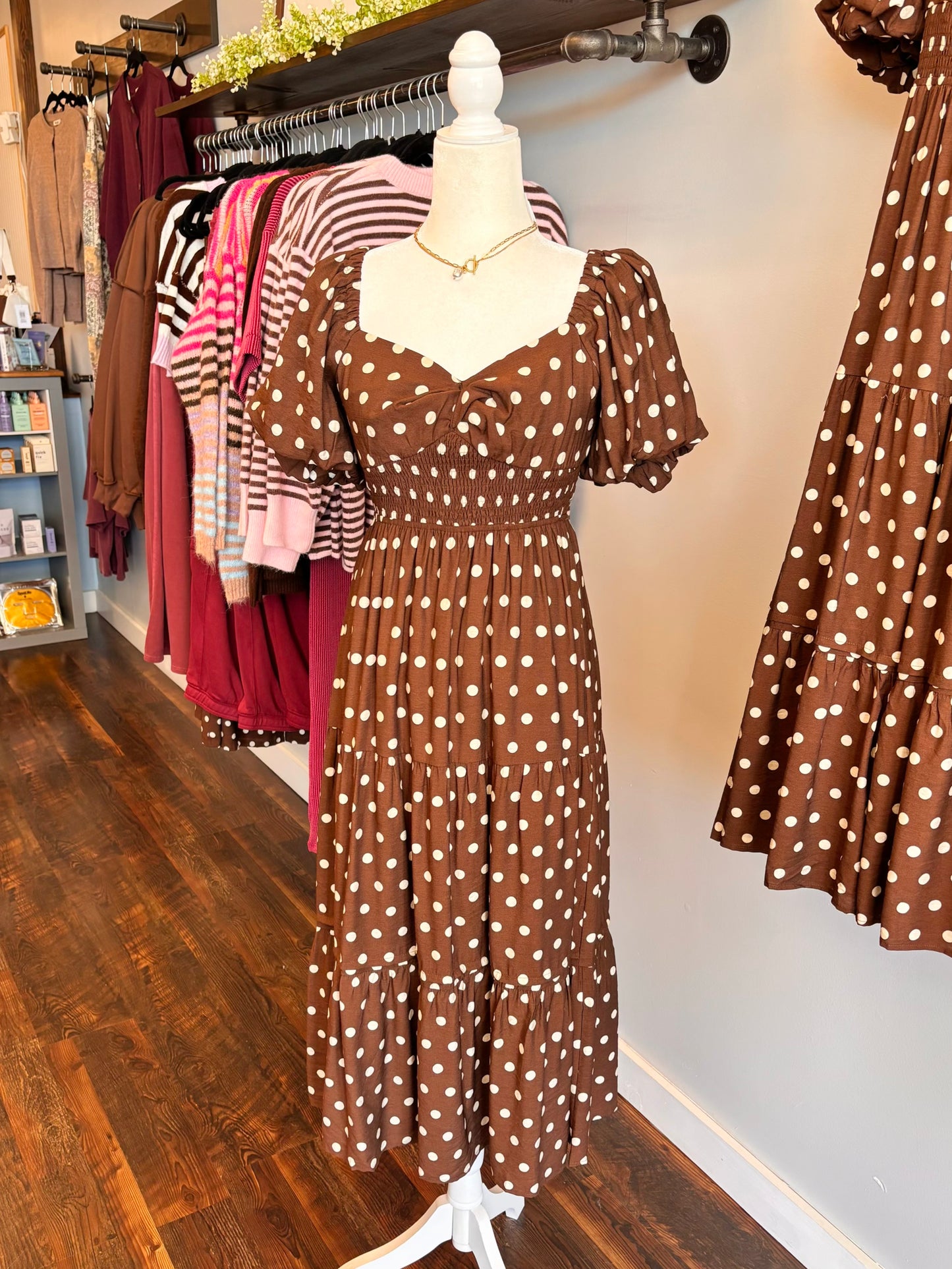 Brenlee Smocked Polka Dot Midi Dress
