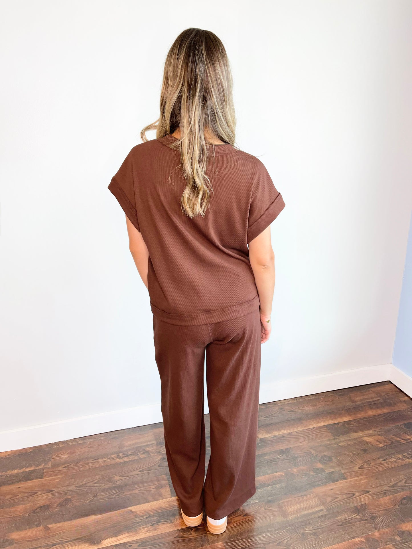 Hannah Ribbed Knit Set | Brown