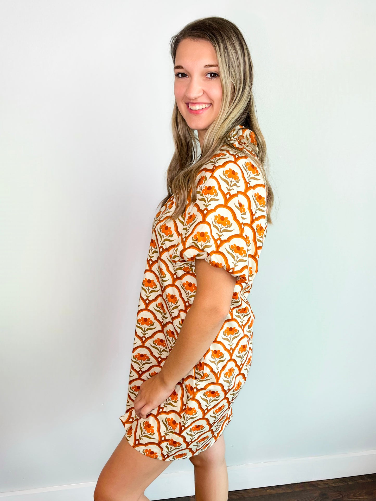 Macy Botanical Puff Sleeve Dress