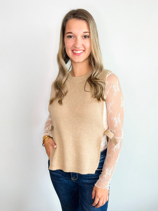 Katie Side Tie Sweater Vest | Beige