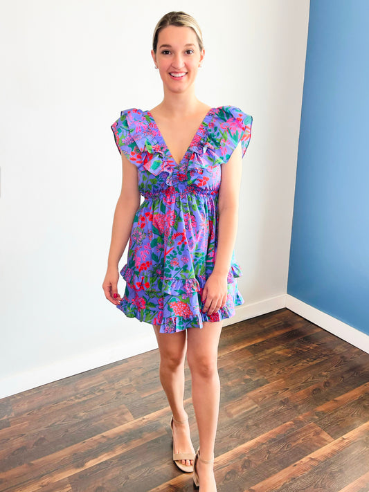 Remy Floral Poplin Ruffled Dress | Purple