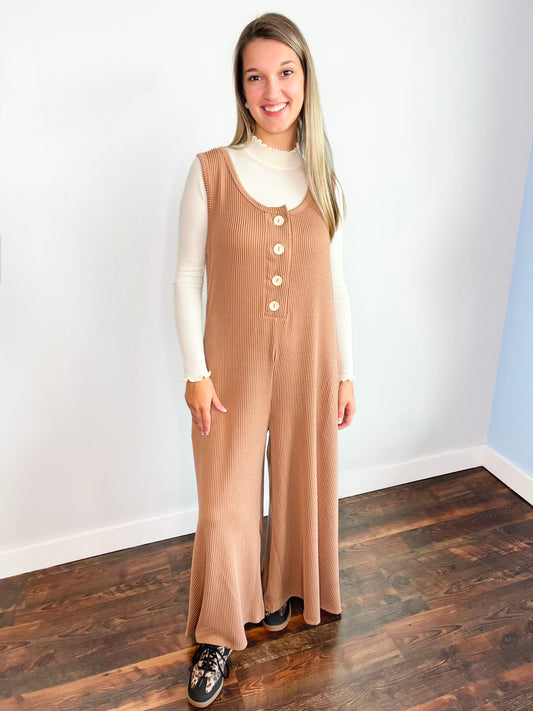 Jerri Ribbed Jumpsuit | Taupe