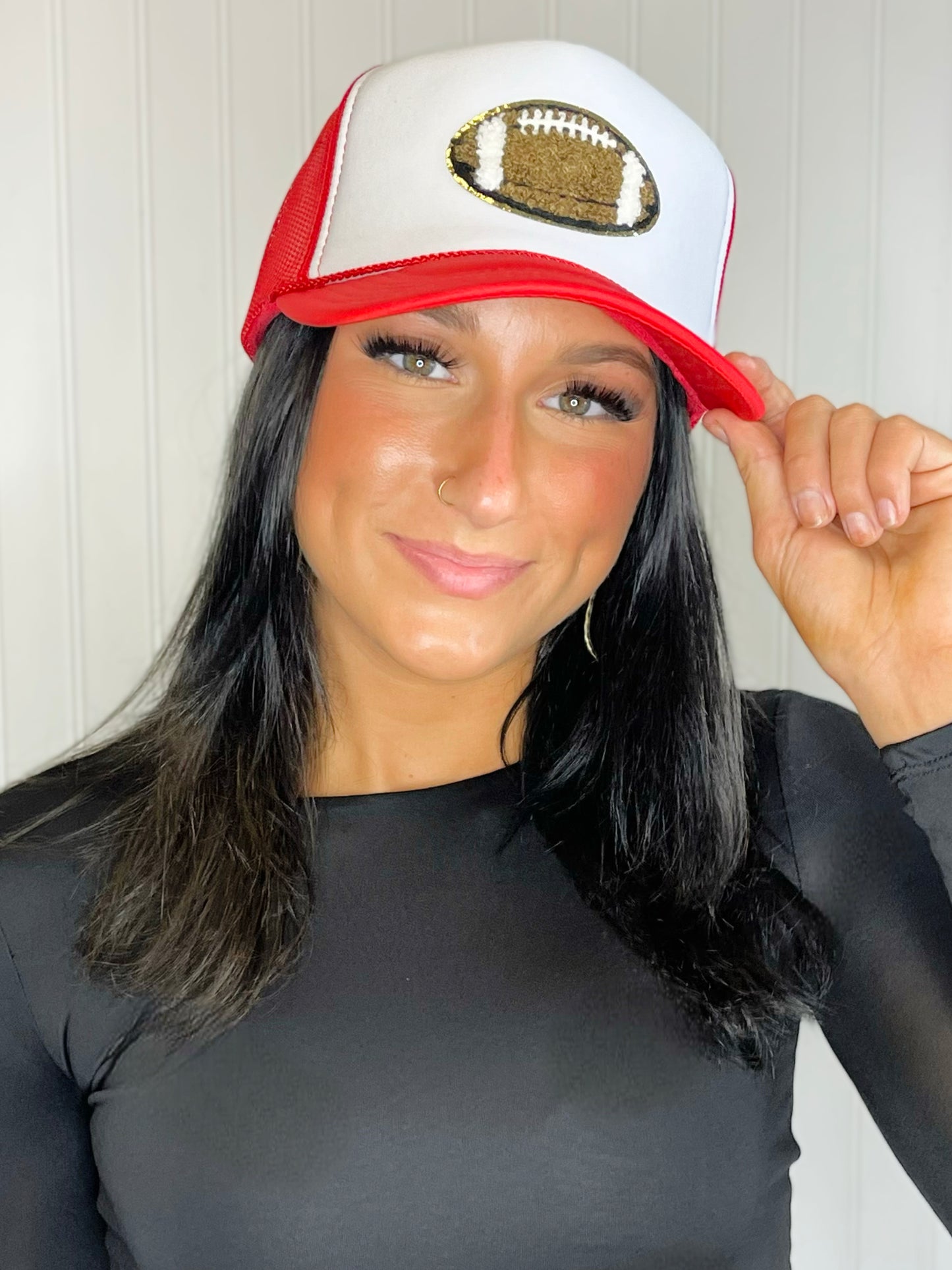 Football Patch Trucker Hat -Red and White