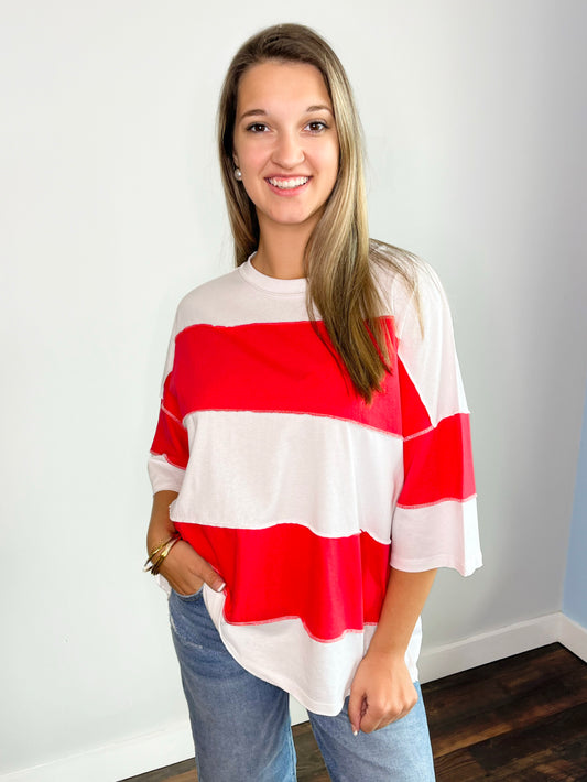 Polly Color Block Top | Cherry White