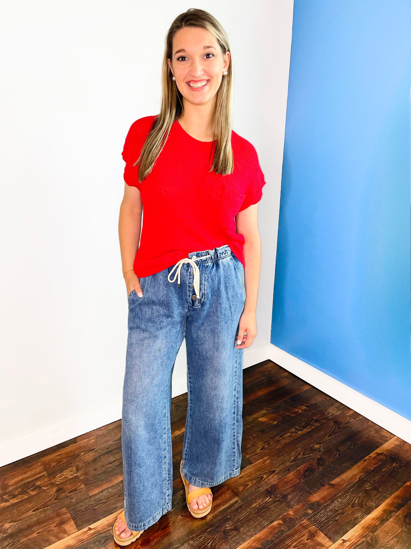Alba Wide Leg Drawstring Denim Pants