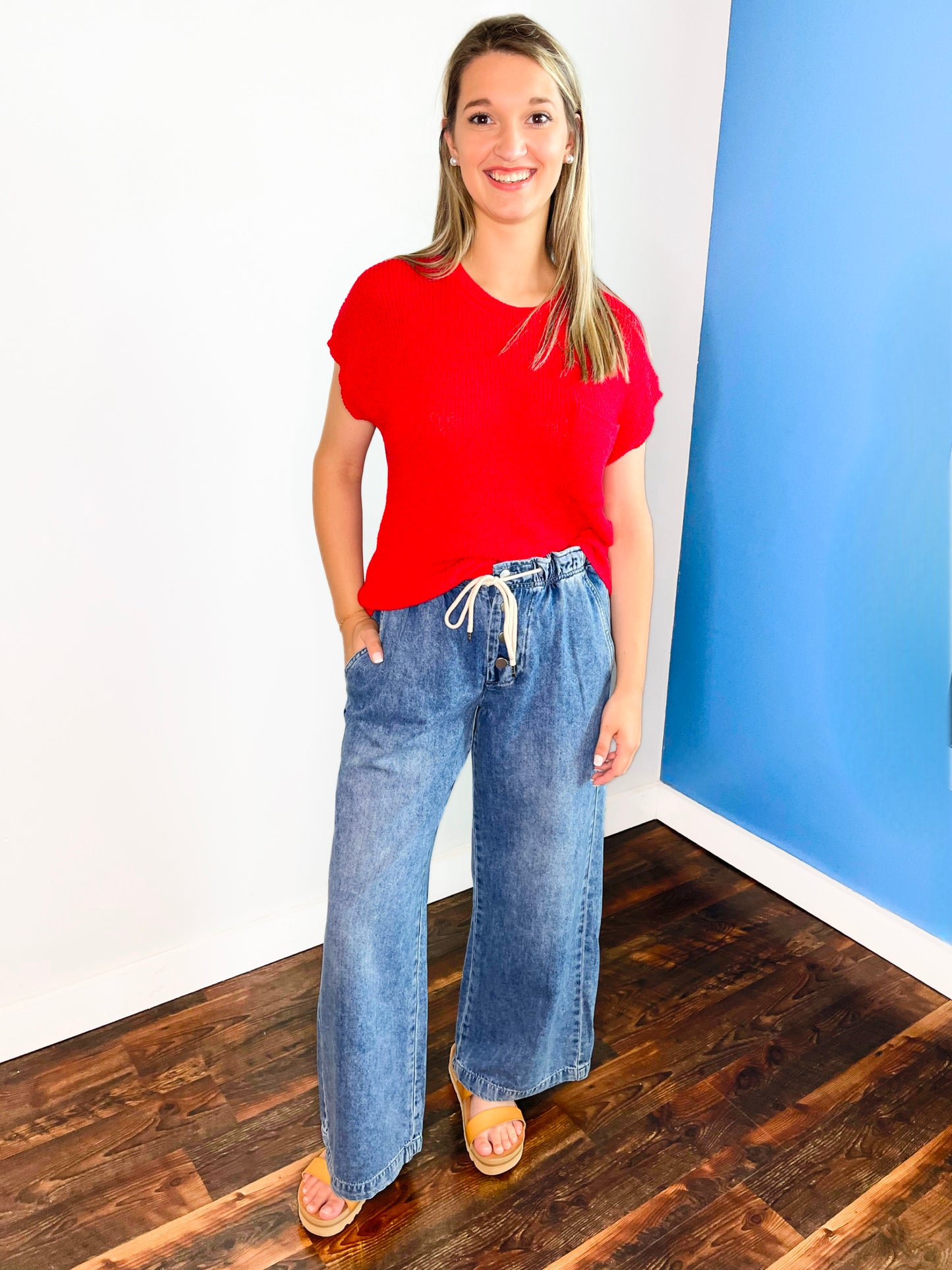 Alba Wide Leg Drawstring Denim Pants