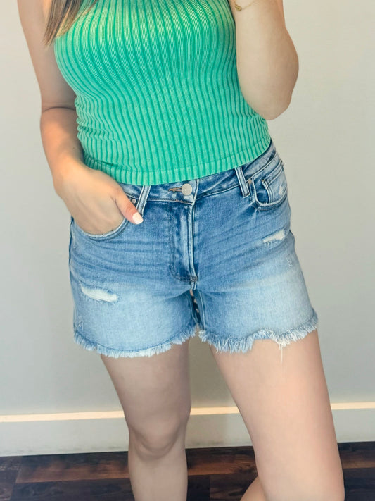 Chastity Hise Rise Distressed Risen Shorts