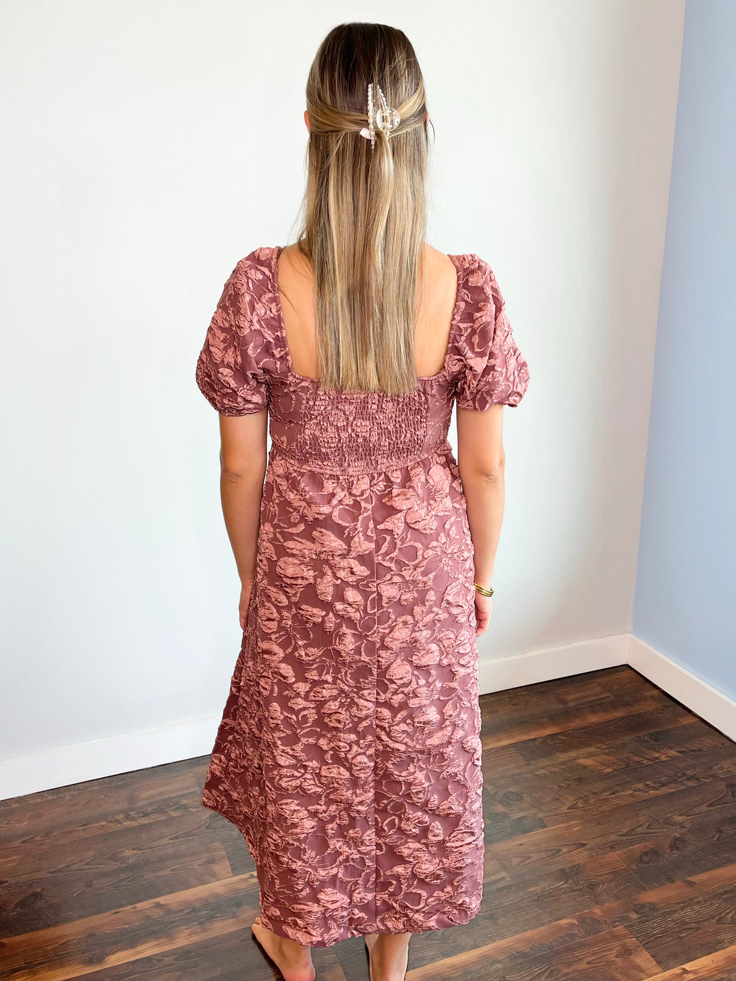 Rosemary Floral Jacquard Midi Dress | Dusty Mauve