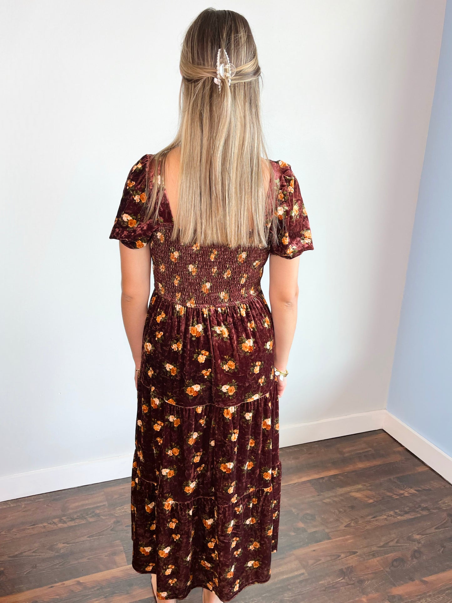 Tabitha Floral Velvet Midi Dress | Burgundy