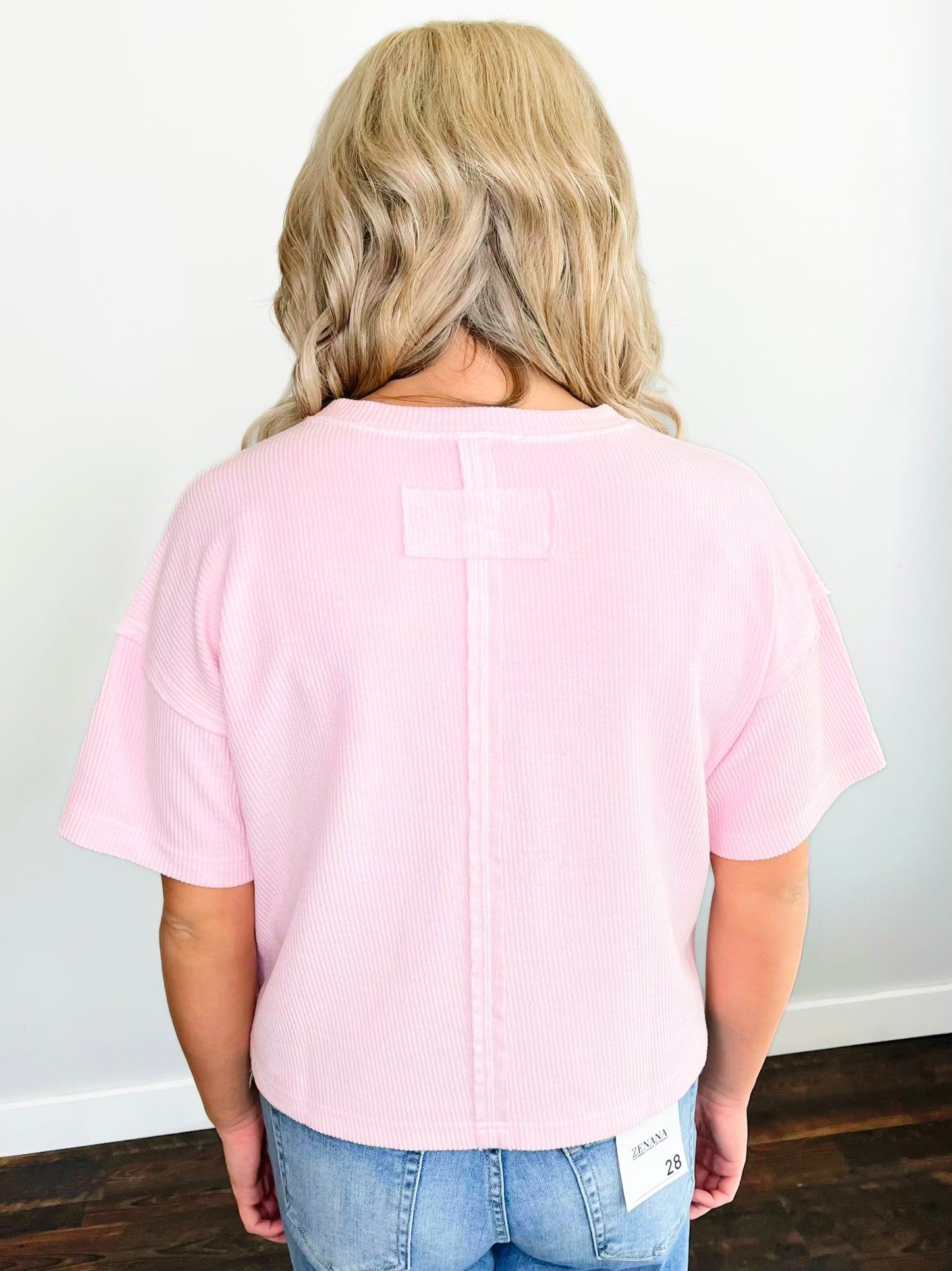 Megan Ribbed Short Sleeve Top | Light Pink