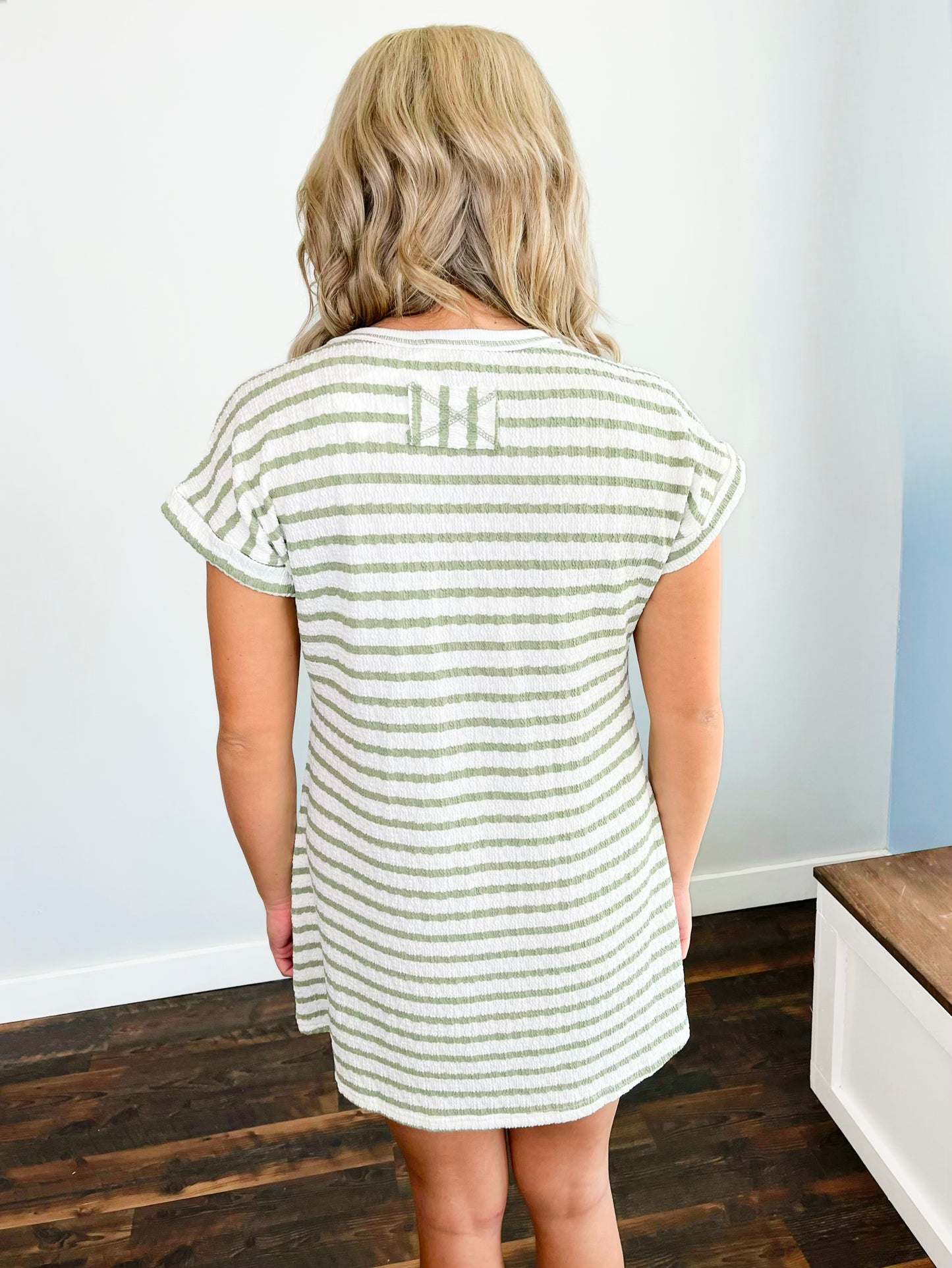 Chrissy Textured Stripe Knit T-Shirt Dress | Olive