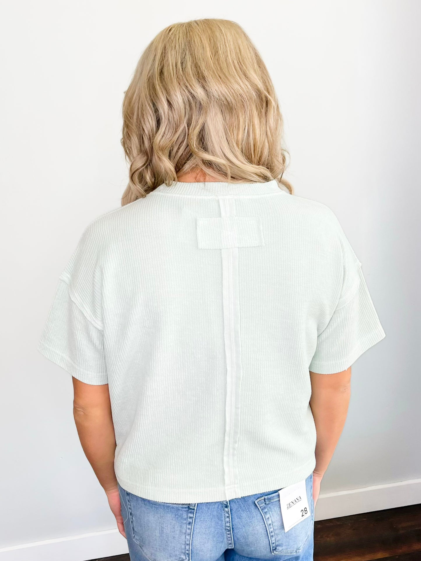 Megan Ribbed Short Sleeve Top | Mint