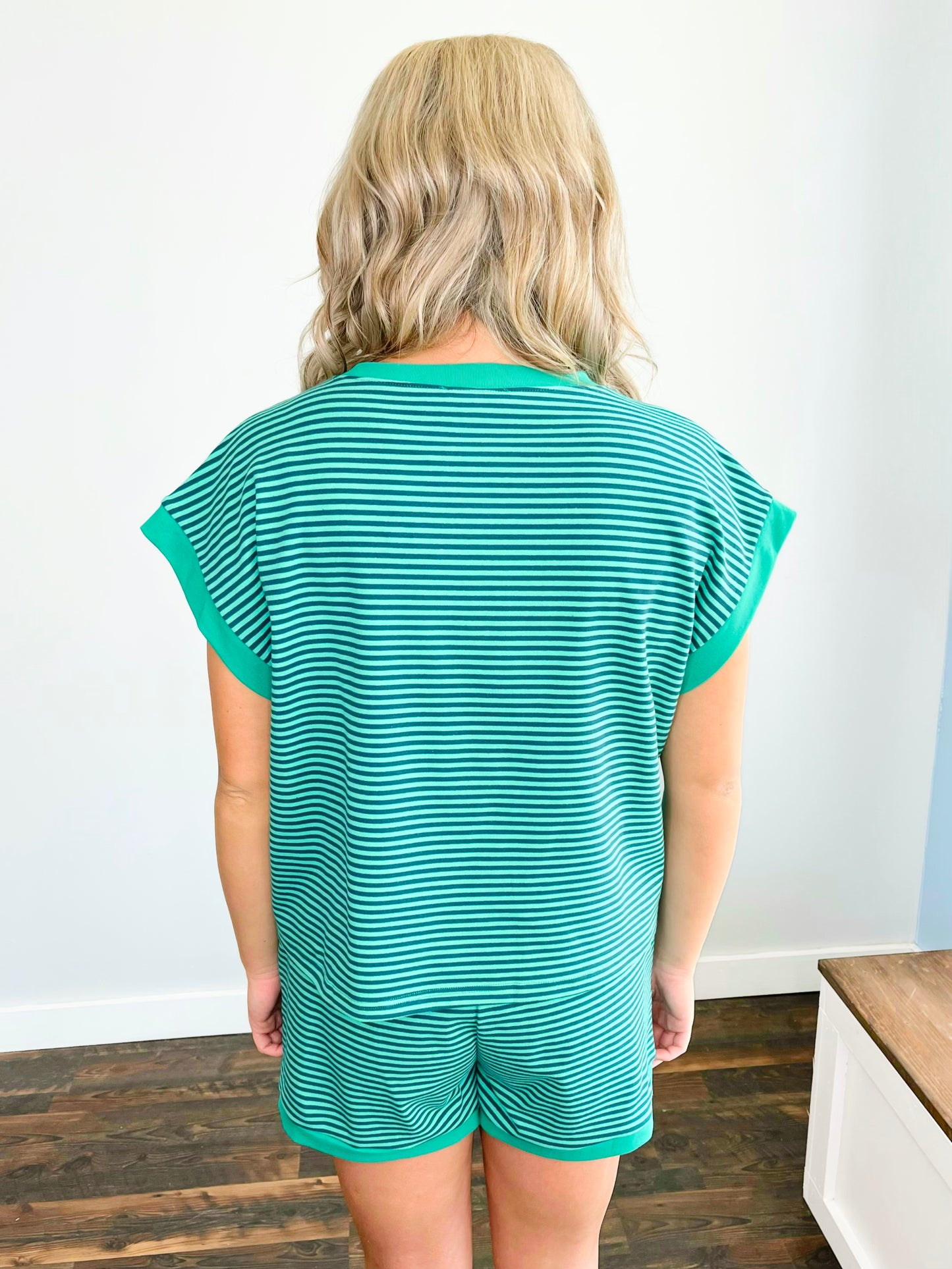 Hank Striped Top & Shorts Set | Green/Teal